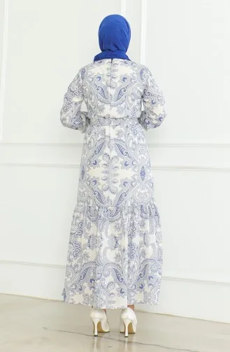 Linnen Jurk Met Riem En Patroon 0471C-01 Saks 0471C-01