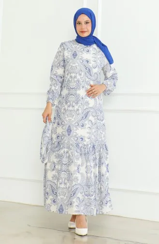 Linnen Jurk Met Riem En Patroon 0471C-01 Saks 0471C-01