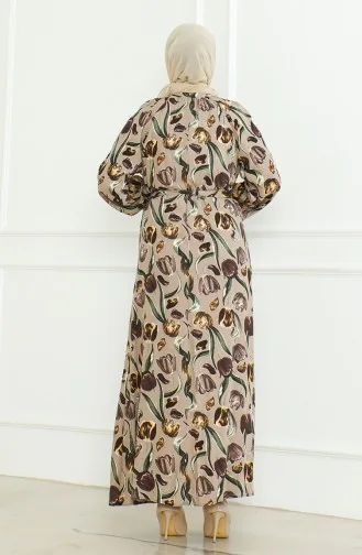 Robe à Motifs Et Ceinture 0467-03 Vison 0467-03