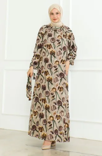 Robe à Motifs Et Ceinture 0467-03 Vison 0467-03