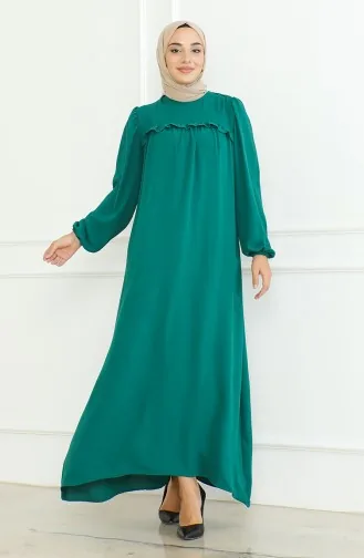 Aerobin Kumaş Kolu Lastikli Elbise 0465-06 Yeşil