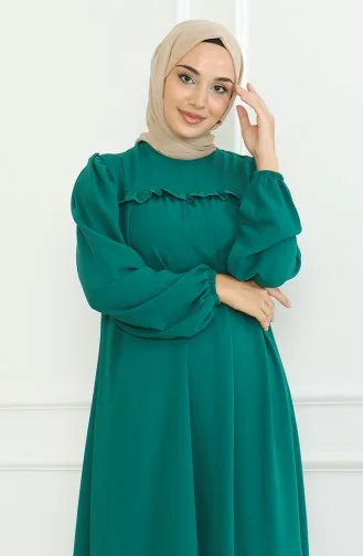 Aerobin Kumaş Kolu Lastikli Elbise 0465-06 Yeşil