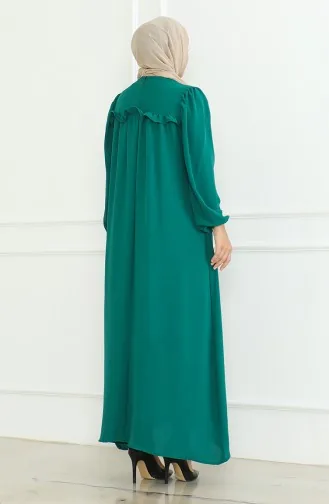 Aerobin Kumaş Kolu Lastikli Elbise 0465-06 Yeşil