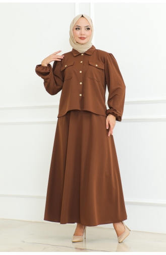 Ensemble Hijab Avec Jupe 2091-02 Marron 2091-02