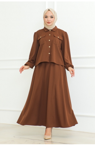 Ensemble Hijab Avec Jupe 2091-02 Marron 2091-02