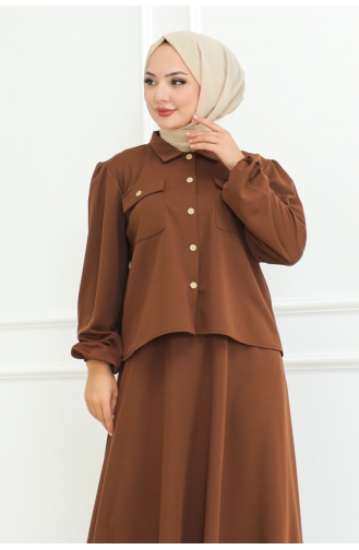 Ensemble Hijab Avec Jupe 2091-02 Marron 2091-02