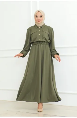 بدلة حجاب بتصميم تنورة 2091-03 لون كاكي 2091-03
