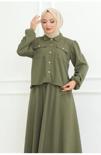 بدلة حجاب بتصميم تنورة 2091-03 لون كاكي 2091-03