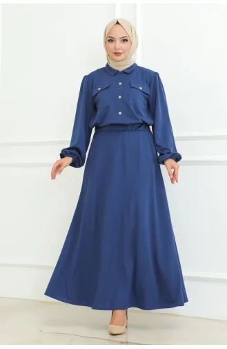 Ensemble Hijab Avec Jupe 2091-06 Indigo 2091-06