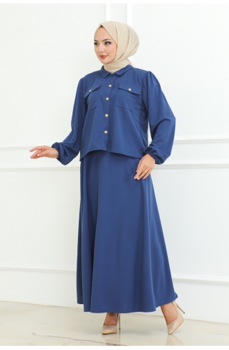 Ensemble Hijab Avec Jupe 2091-06 Indigo 2091-06