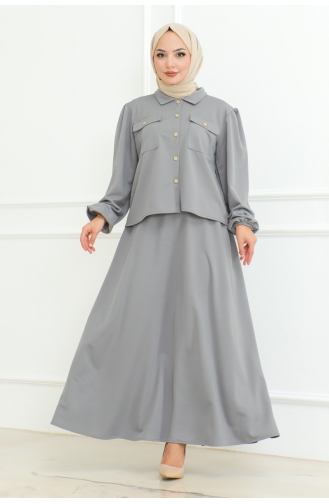 Ensemble Hijab Avec Jupe 2091-07 Gris 2091-07