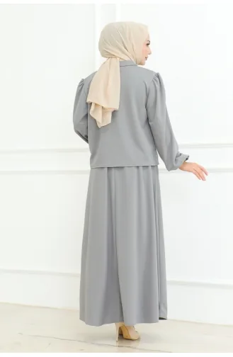 بدلة حجاب بتفاصيل تنورة 2091-07 لون رمادي 2091-07