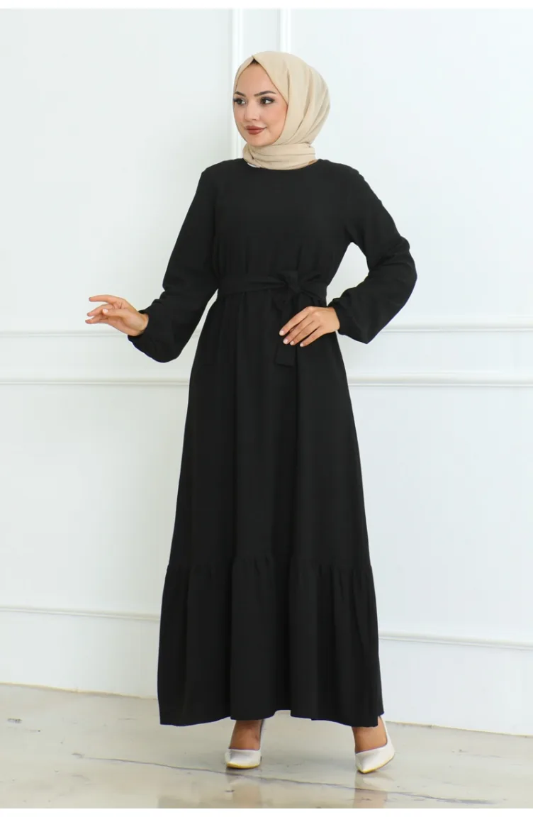 Robe Portefeuille En Coton 0096-01 Noir 0096-01