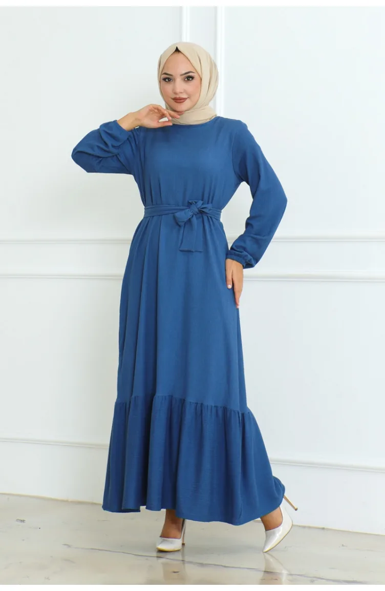 Robe Portefeuille En Coton 0096-02 Indigo 0096-02
