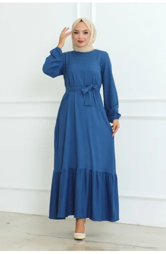 Robe Portefeuille En Coton 0096-02 Indigo 0096-02