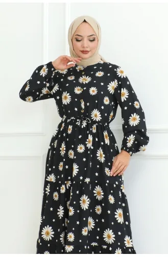 Hijab-Kleid Mit Gänseblümchenmuster 7118-01 Schwarz 7118-01