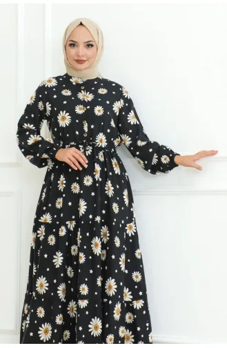 Hijab-Kleid Mit Gänseblümchenmuster 7118-01 Schwarz 7118-01