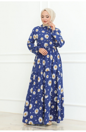 Hijab-Kleid Mit Gänseblümchenmuster 7118-02 Indigo 7118-02