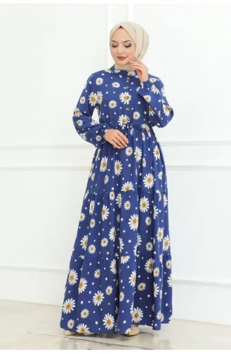 Hijab-Kleid Mit Gänseblümchenmuster 7118-02 Indigo 7118-02