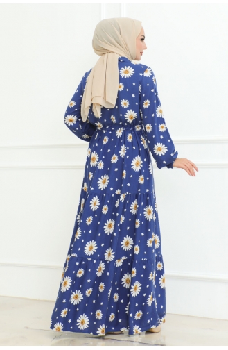 Hijab-Kleid Mit Gänseblümchenmuster 7118-02 Indigo 7118-02