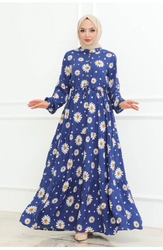 Hijab-Kleid Mit Gänseblümchenmuster 7118-02 Indigo 7118-02