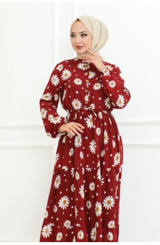 Hijabjurk Met Madeliefjespatroon 7118-03 Claret Red 7118-03