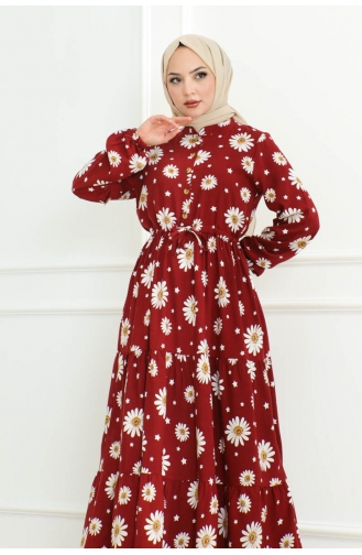 Hijabjurk Met Madeliefjespatroon 7118-03 Claret Red 7118-03