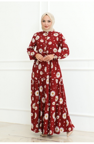 Hijabjurk Met Madeliefjespatroon 7118-03 Claret Red 7118-03