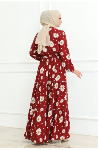Hijabjurk Met Madeliefjespatroon 7118-03 Claret Red 7118-03