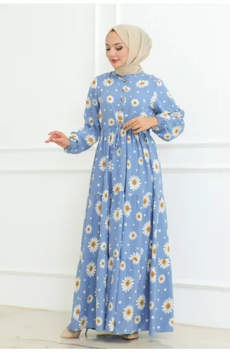 Hijab-Kleid Mit Gänseblümchenmuster 7118-04 Babyblau 7118-04