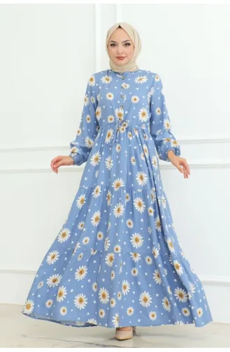 Hijab-Kleid Mit Gänseblümchenmuster 7118-04 Babyblau 7118-04