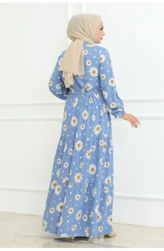 Hijab-Kleid Mit Gänseblümchenmuster 7118-04 Babyblau 7118-04