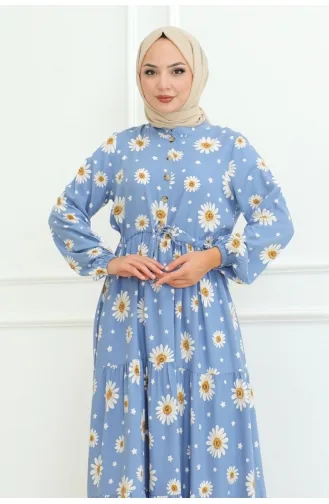 Hijab-Kleid Mit Gänseblümchenmuster 7118-04 Babyblau 7118-04