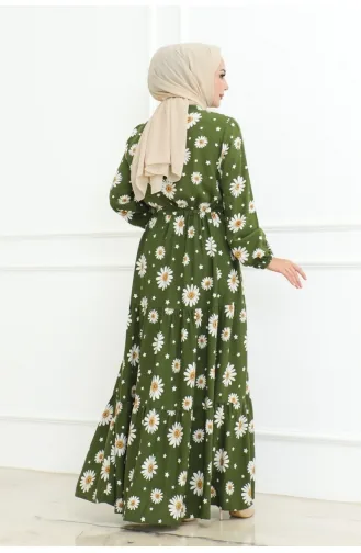 Hijab-Kleid Mit Gänseblümchenmuster 7118-06 Khaki 7118-06