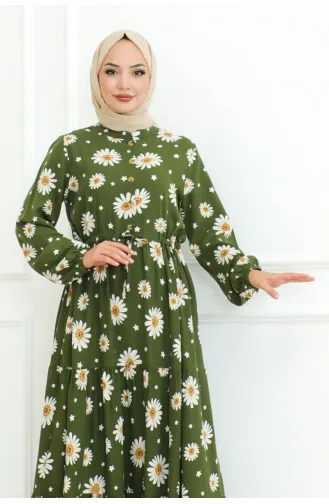 Hijab-Kleid Mit Gänseblümchenmuster 7118-06 Khaki 7118-06