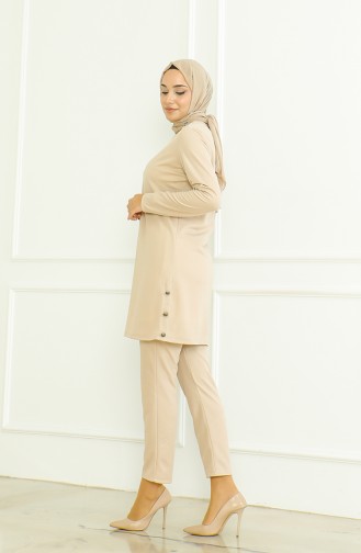 Geknöpfte Tunika-Hose Doppelanzug 8025-07 Beige 8025-07