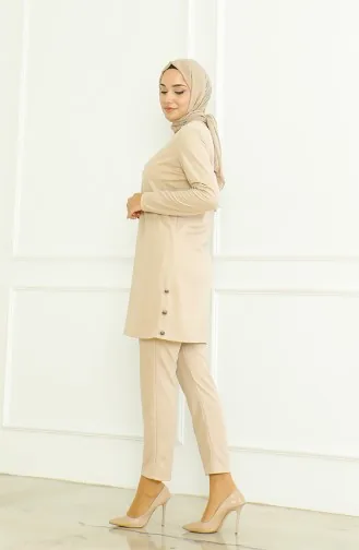 Geknöpfte Tunika-Hose Doppelanzug 8025-07 Beige 8025-07
