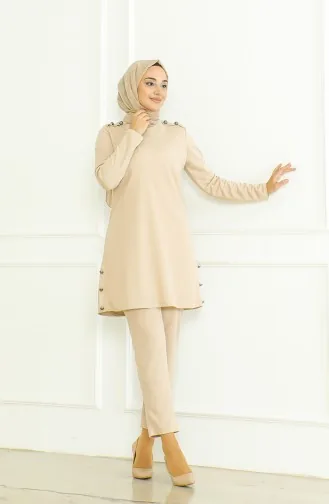 Geknöpfte Tunika-Hose Doppelanzug 8025-07 Beige 8025-07