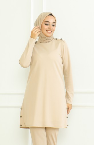 Geknöpfte Tunika-Hose Doppelanzug 8025-07 Beige 8025-07