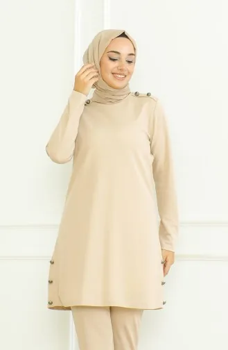 Geknöpfte Tunika-Hose Doppelanzug 8025-07 Beige 8025-07