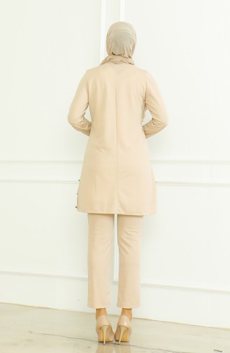 Geknöpfte Tunika-Hose Doppelanzug 8025-07 Beige 8025-07