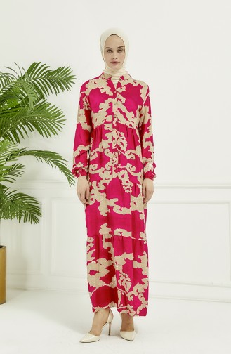 Robe Longue à Motifs 4099-01 Fuchsia 4099-01