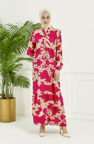 Robe Longue à Motifs 4099-01 Fuchsia 4099-01