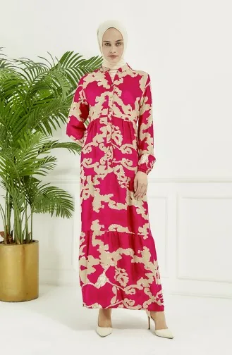 Robe Longue à Motifs 4099-01 Fuchsia 4099-01