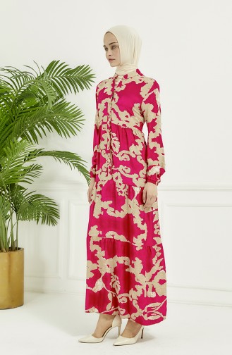 Robe Longue à Motifs 4099-01 Fuchsia 4099-01