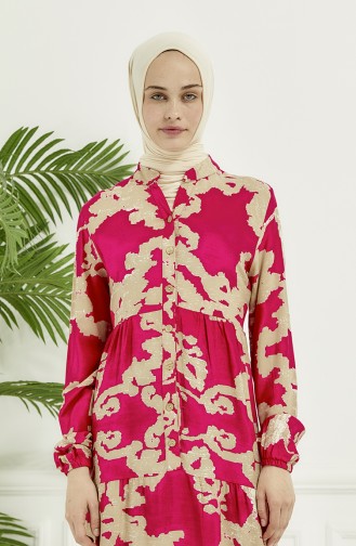 Robe Longue à Motifs 4099-01 Fuchsia 4099-01