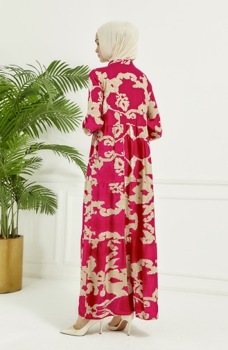 Robe Longue à Motifs 4099-01 Fuchsia 4099-01