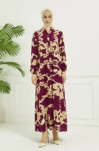 Robe Longue à Motifs 4099-03 Prune 4099-03