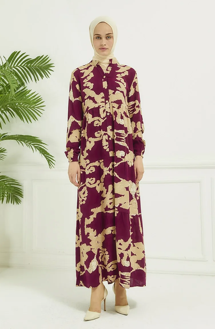 Robe Longue à Motifs 4099-03 Prune 4099-03