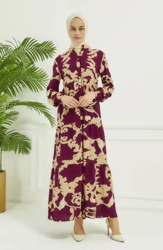 Robe Longue à Motifs 4099-03 Prune 4099-03